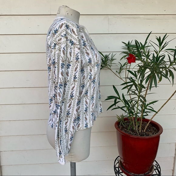 Vintage 90s Floral Thermal Henley Long Sleeve Shirt Top Button Soft Cute Croquet - Picture 7 of 8